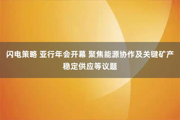 闪电策略 亚行年会开幕 聚焦能源协作及关键矿产稳定供应等议题